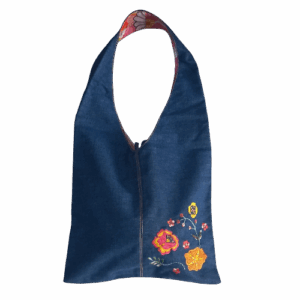 Cotton Denim Embroided  Slouch  Bag