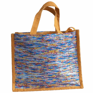Jute and Handloom Clothe Handbag with Inside Lining And Zipper Closing